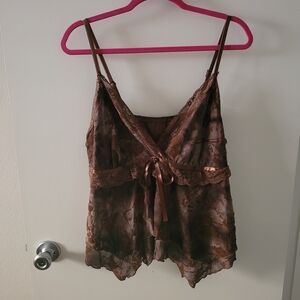 ROMWE Brown Tie-Dye Camisole with Lace Trim